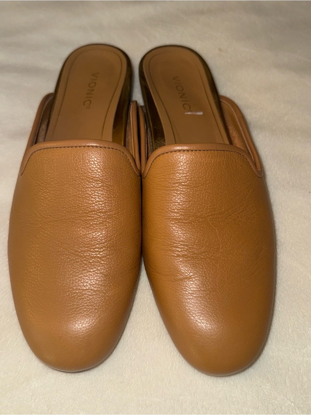 Vionic Cognac Leather Slip-On Mules